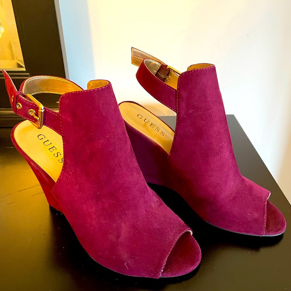 Guess Faux Suede Purple Wedges